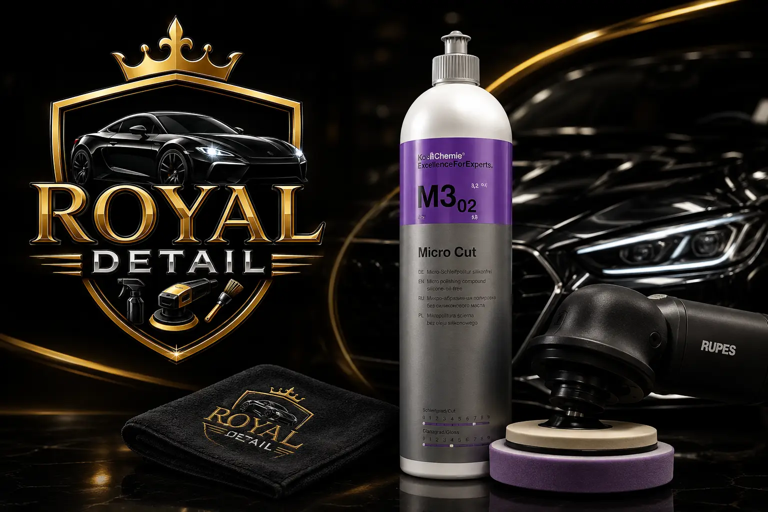 پولیش نرم کوکمی Micro Cut در رویال دیتیلینگ برای حذف هولوگرام و ایجاد درخشندگی نهایی رنگ خودرو